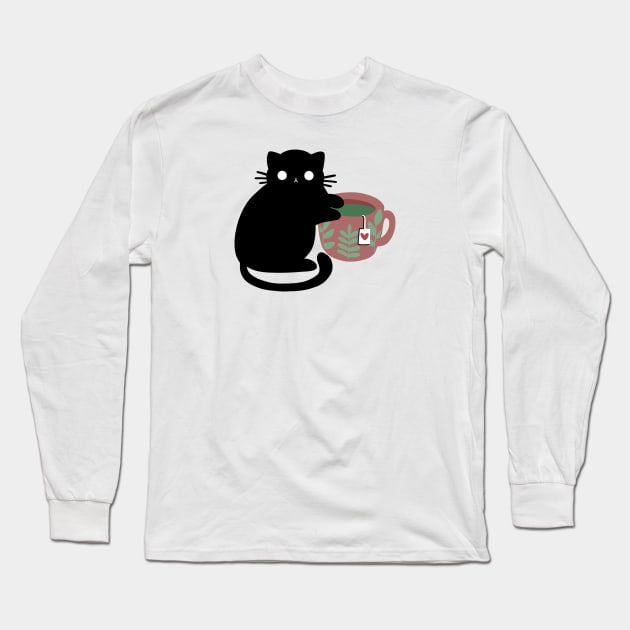 Kawaii „Green Tea Cat“ Design | Cute Illustration Green Tea Lover | Cat Lover | Illustration by Atelier Serakara Long Sleeve T-Shirt by Atelier Serakara